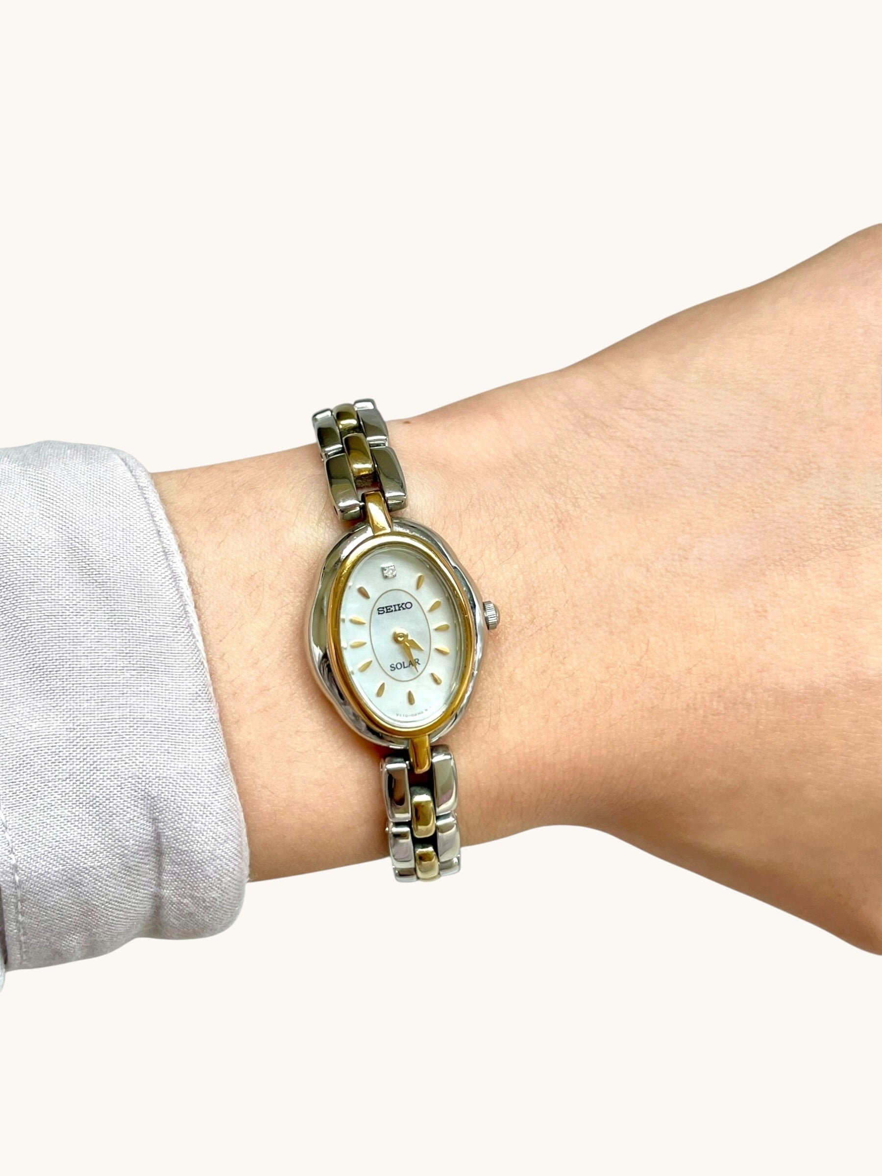 Vintage Seiko Solar Two-Tone Blue Dial Bracelet Watch