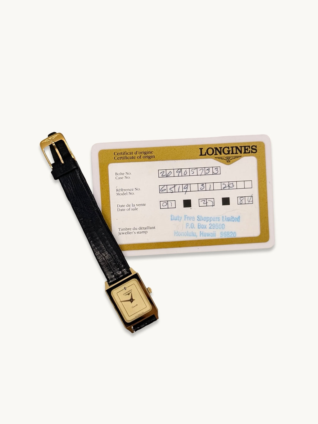 Vintage Longines Tank XL24 Watch (with Guarantee Card)
