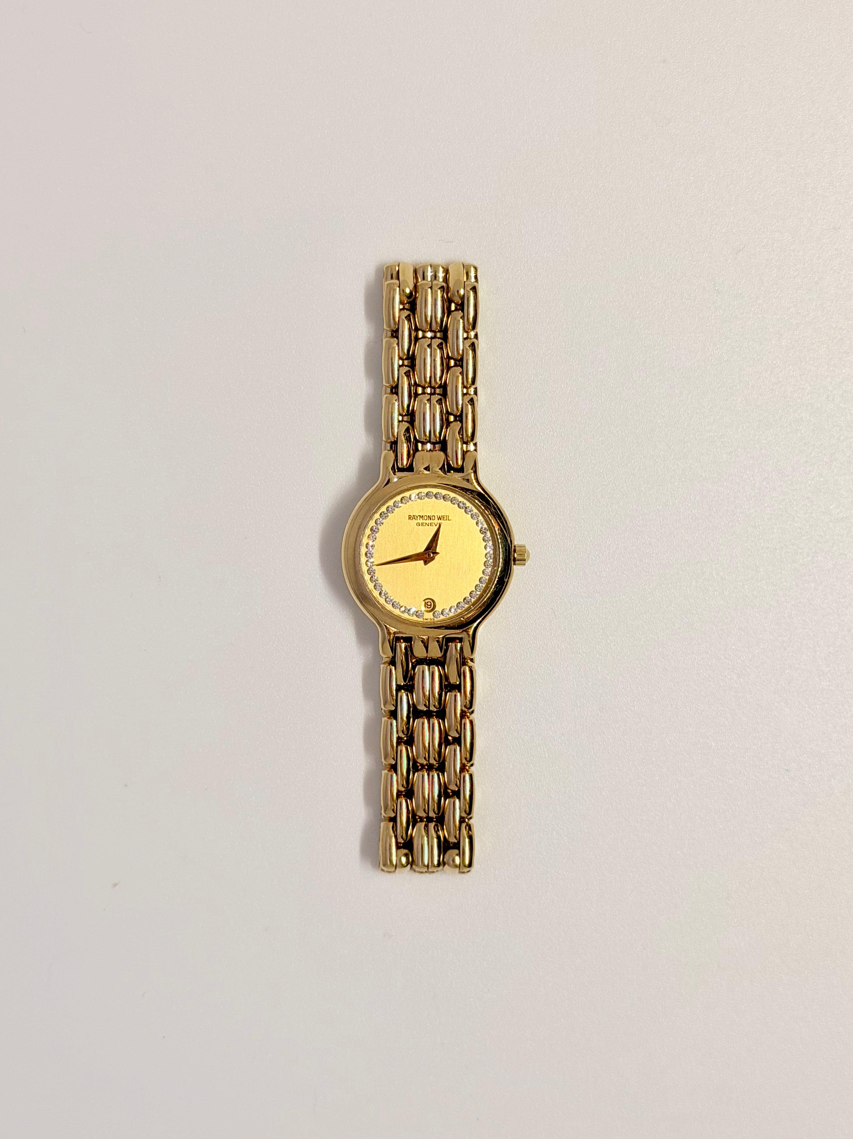 Vintage Raymond Weil Fidelio Diamond Dial 18k Gold-Plated Watch