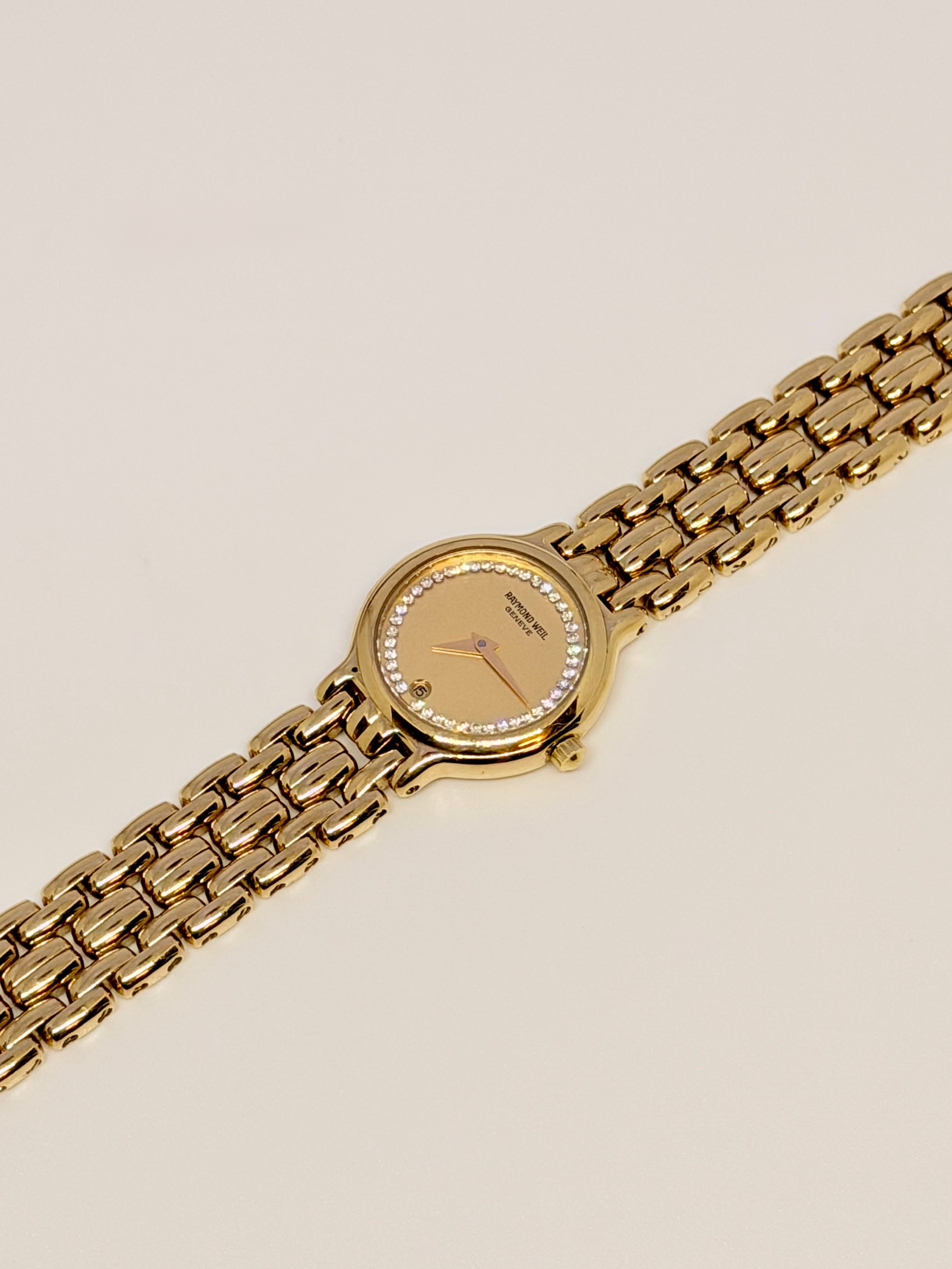 Vintage Raymond Weil Fidelio Diamond Dial 18k Gold-Plated Watch