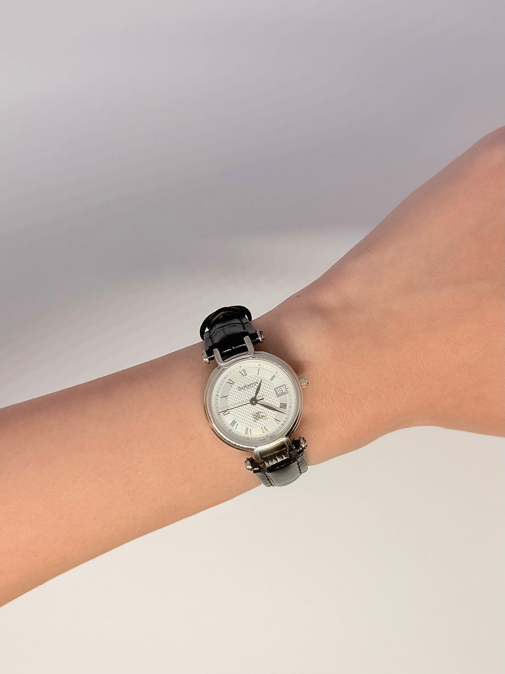 Vintage Burberry 11300L Silver Guilloché Dial Watch