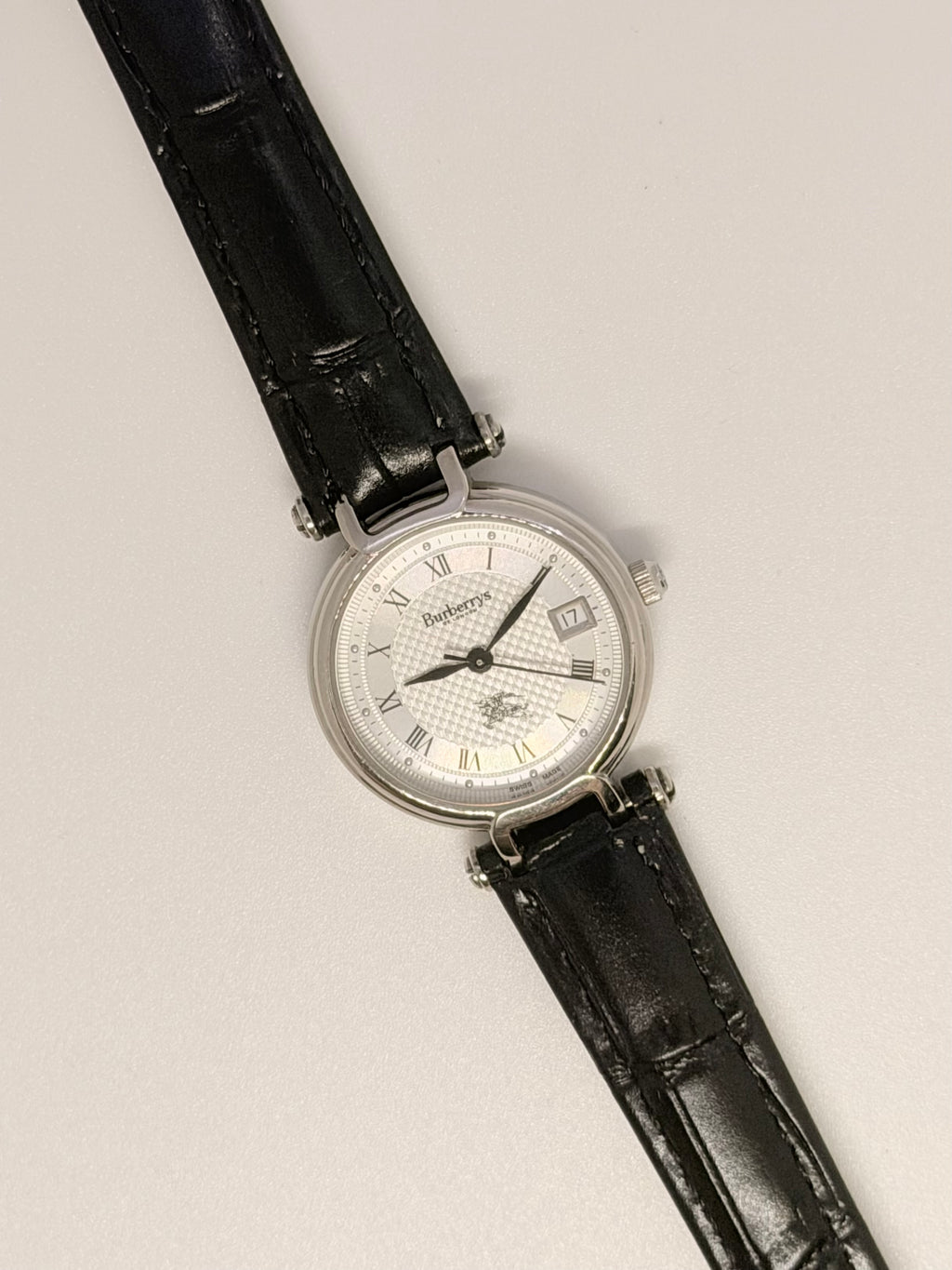 Vintage Burberry 11300L Silver Guilloché Dial Watch